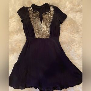 Juicy Couture gold sequin and black crepe dress